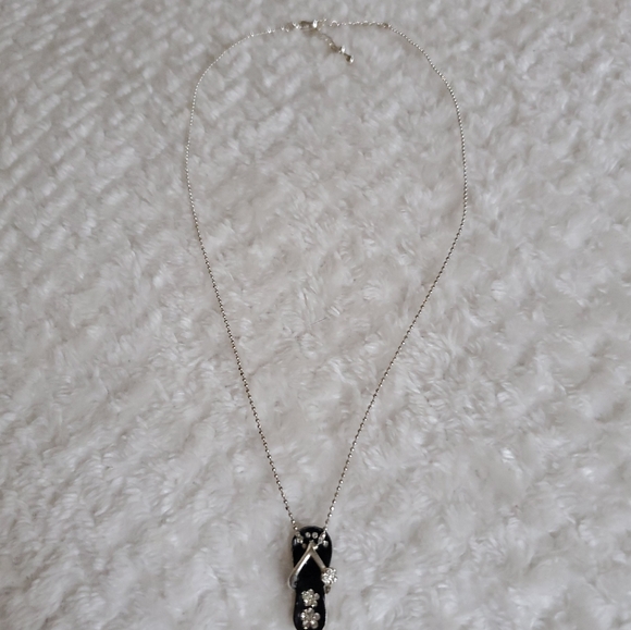 Chic Black and Silver Flip-Flop Pendant Necklace - Picture 4 of 8